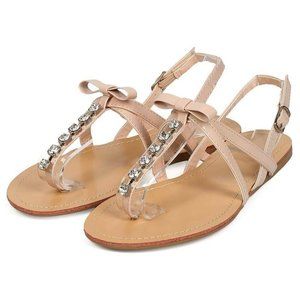 Wild DIva Jeweled Bow Patent Slingback Strappy Buckle Flat Dress Beach Sandals